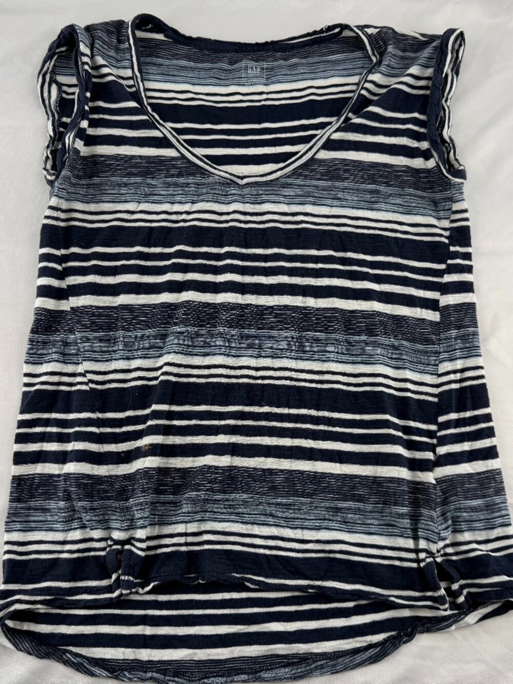 GAP Blue White Striped V-Neck Cap Sleeve Top Shirt Blouse Size Small S